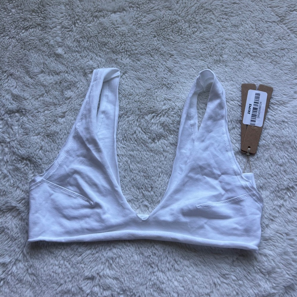 SKIMS Raw Edge Micro Plunge Bralette Snow White BR-BRL-10676W Women Small NWT S